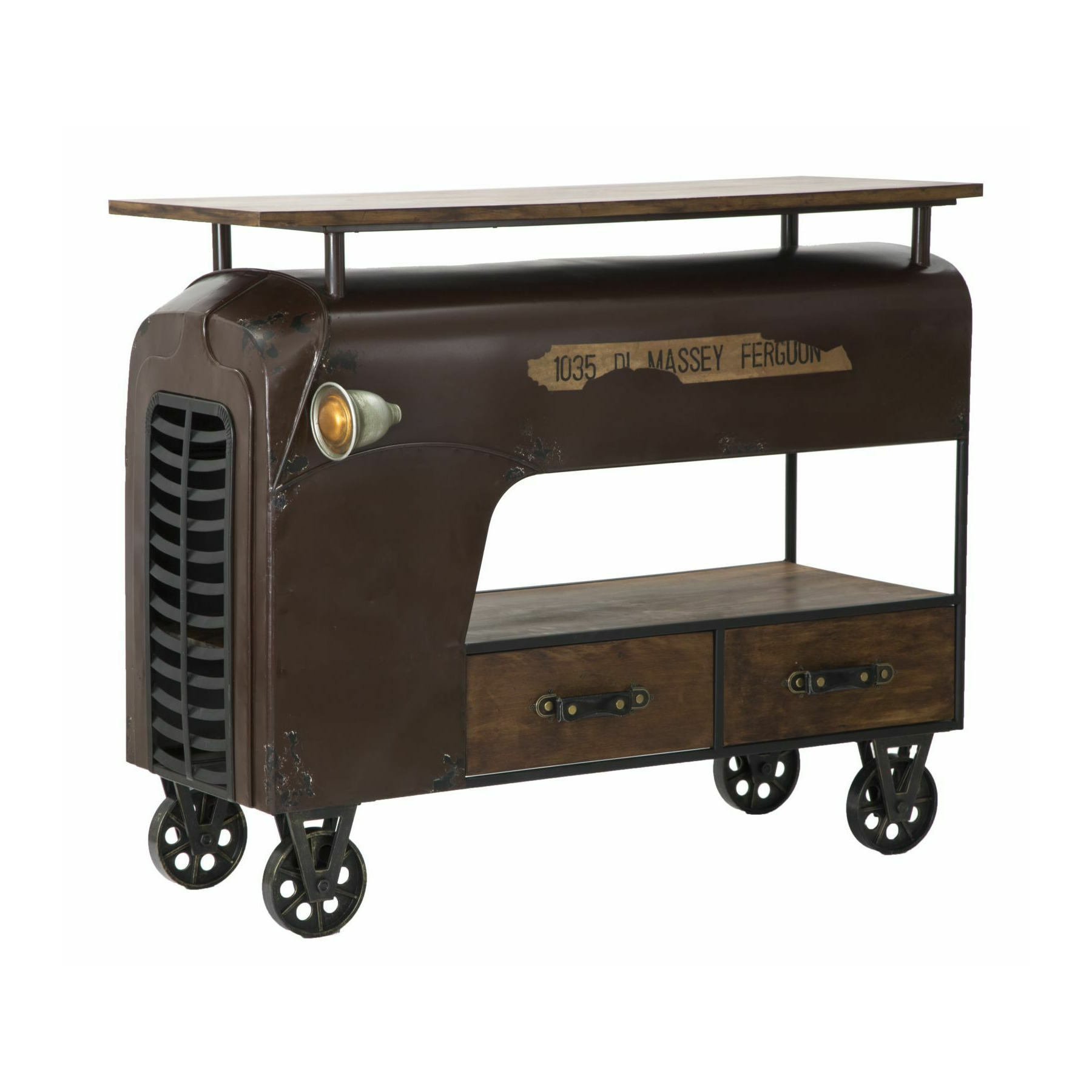 Carucior servire roma2001, maro, lemn de brad si metal, 89x111x60 cm