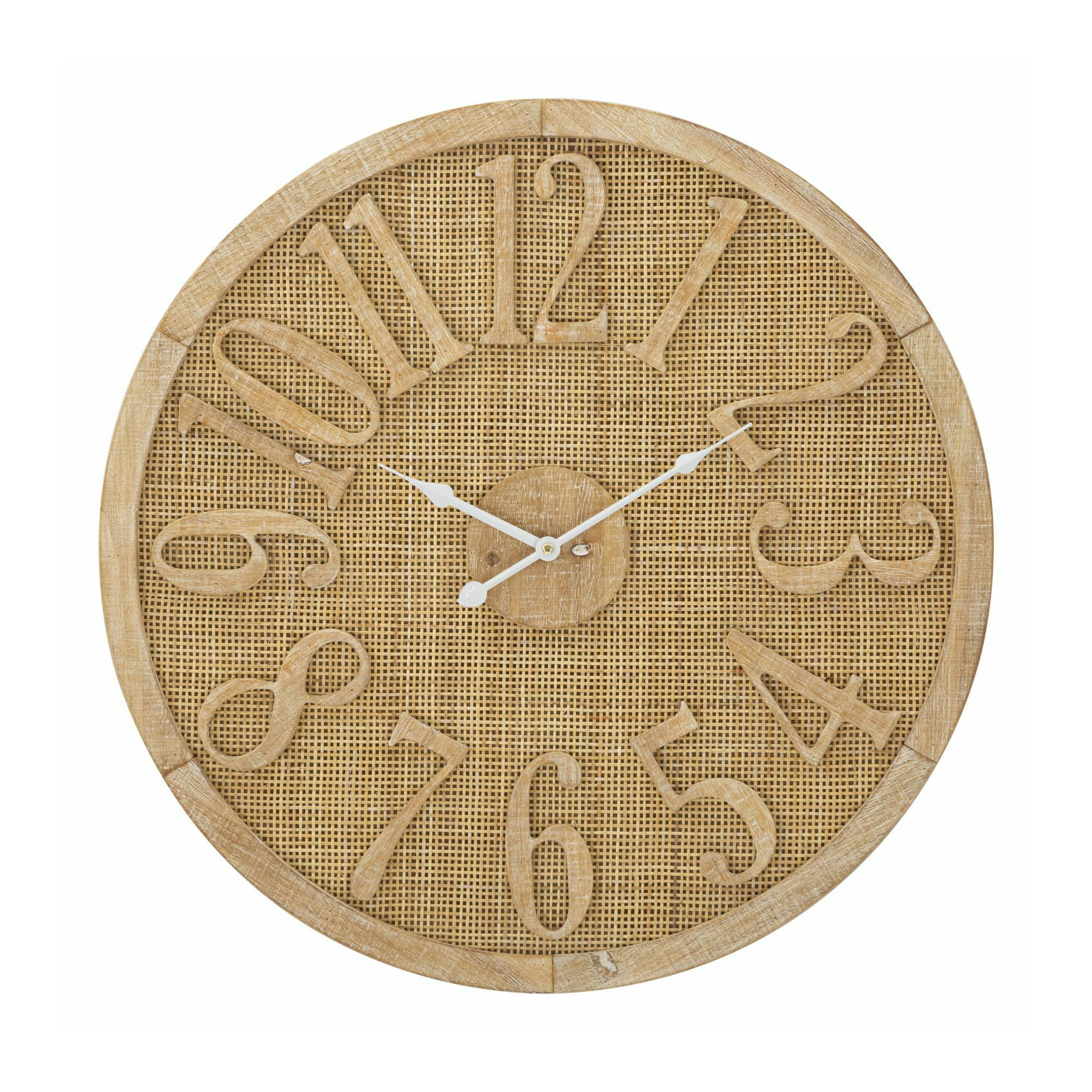 Ceas de perete, roma1663, natural,alb, mdf si ratan, 60x60x4.5 cm