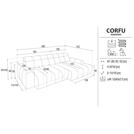 Coltar Corfu Cu Sezut Glisant Actionare Electrica, 290x152x83 h cm, Stofa, Verde Salvie picture - 6