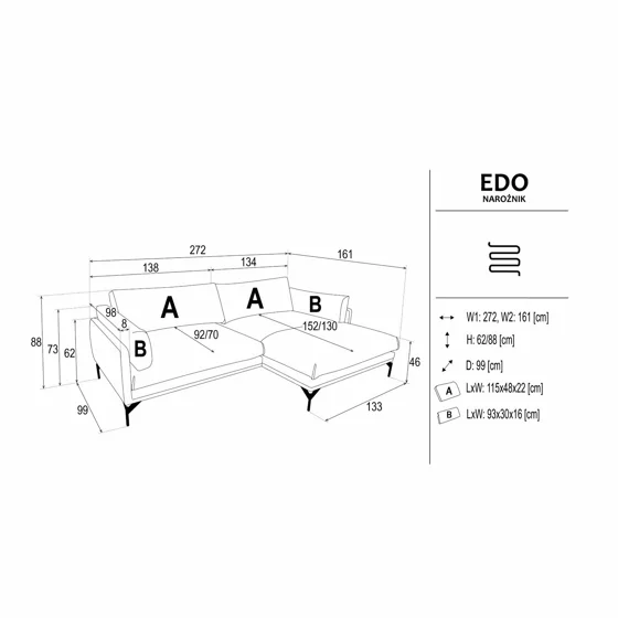Coltar Edo, 272x161x88 h cm, Stofa Gri picture - 6