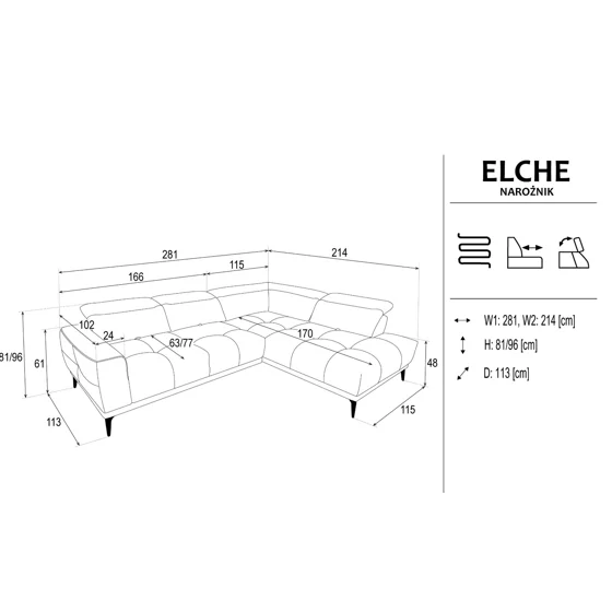 Coltar Elche Cu Sezut Reglabil, 281x214x81-96 cm, Stofa, Crem picture - 8