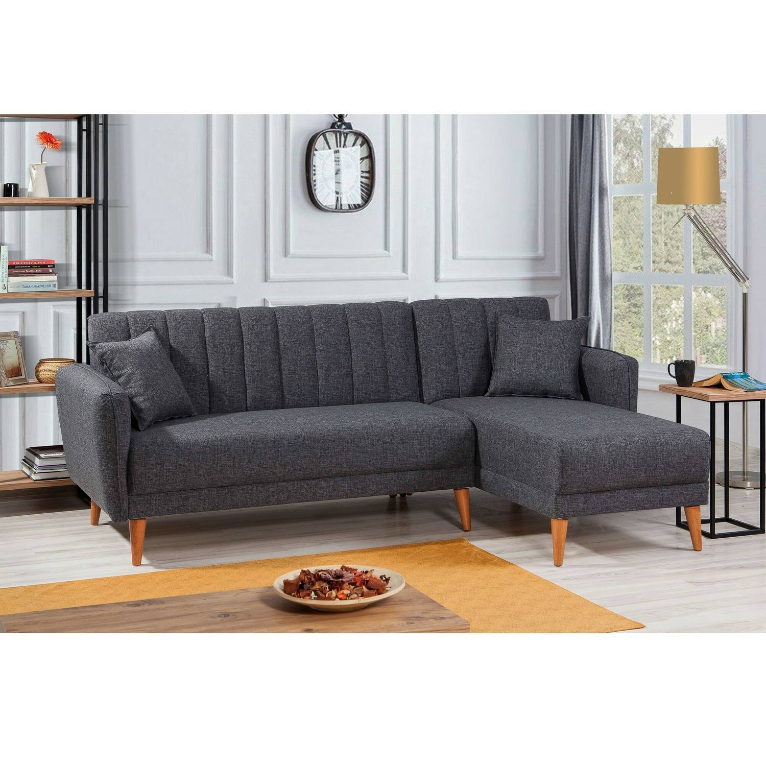 Coltar extensibil aqua kose, dreapta, 225x145x85 cm - gri inchis