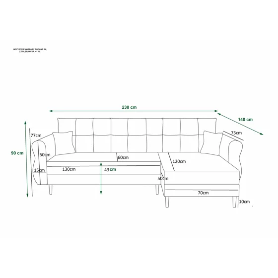 Coltar Extensibil Arlington, Universal, Compartiment Depozitare, 230x140x90 h cm, Stofa, Beige picture - 4