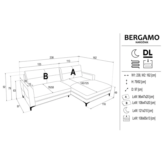 Coltar Extensibil Bergamo 238x162x92 h cm, Stofa Beige Inchis picture - 8