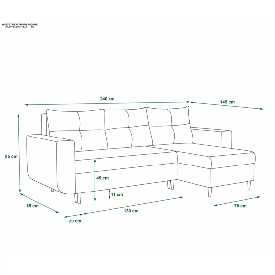 Coltar Extensibil Datong, Universal, Compartiment Depozitare, 240x145x85 h cm, Stofa, Gri picture - 3