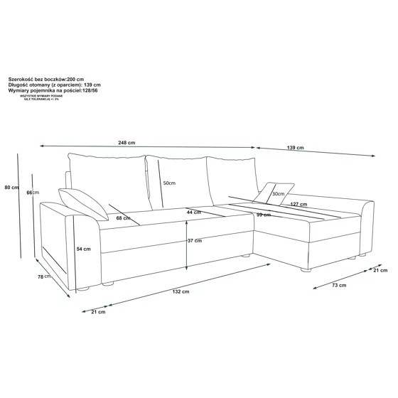Coltar Extensibil Delmas, Universal, Compartiment Depozitare, 248x139x80 h cm, Stofa, Negru/Gri picture - 3