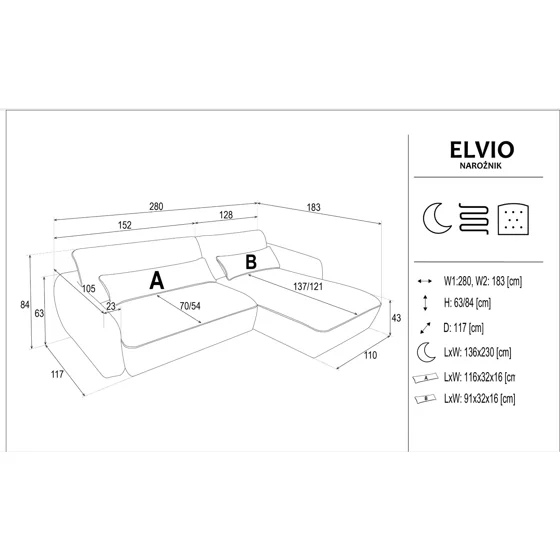 Coltar Extensibil Elvio, 280x183x84 h cm, Stofa picture - 8