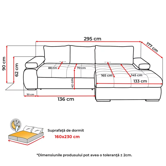 Coltar Extensibil Eternity, Spatiu de Depozitare, 295x177x90 h cm, Stofa, Gri picture - 10