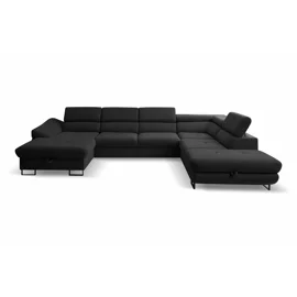 Coltar extensibil Fabio U, 350x235x175 cm, Stofa, Negru