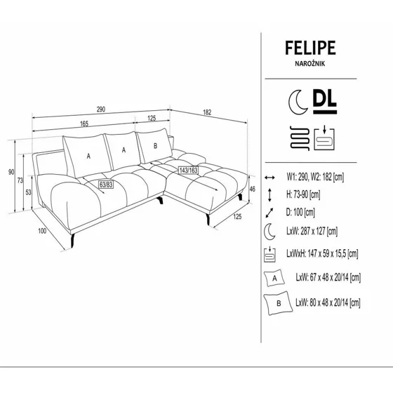 Coltar Extensibil Felipe, 290x182x90 cm, Stofa, Aragon 01 picture - 7