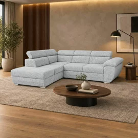 Coltar Extensibil Fiona + taburet, 264x220x76-91 h cm, Stofa Cremona 81 Gri Deschis