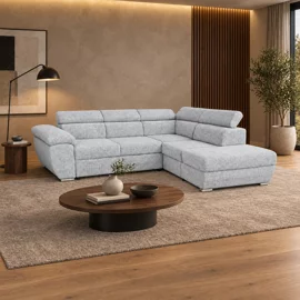 Coltar Extensibil Fiona + taburet, 264x220x76-91 h cm, Stofa Cremona 81 Gri Deschis