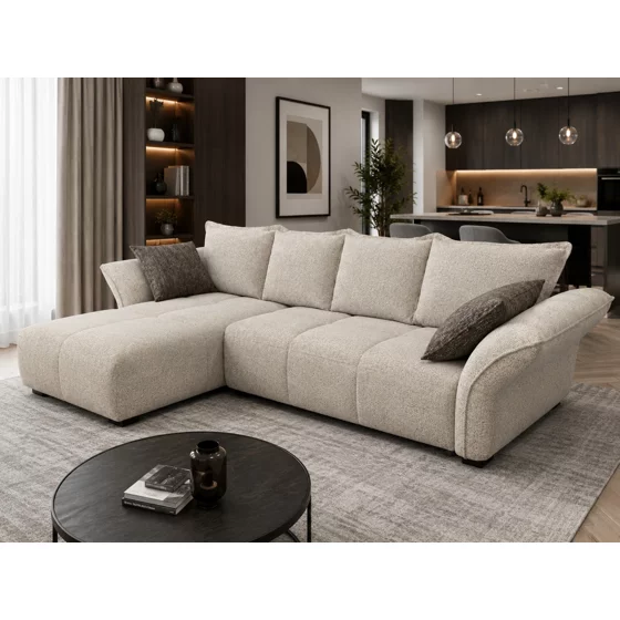 Coltar Extensibil Forio, 320/297x171x88 h cm, Stofa Maro Deschis picture - 1