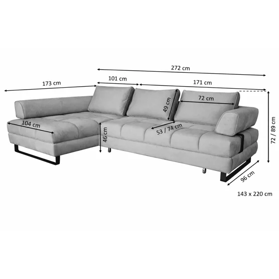 Coltar Extensibil Havana 272x173x72-89 h cm, Albastru Deschis picture - 6