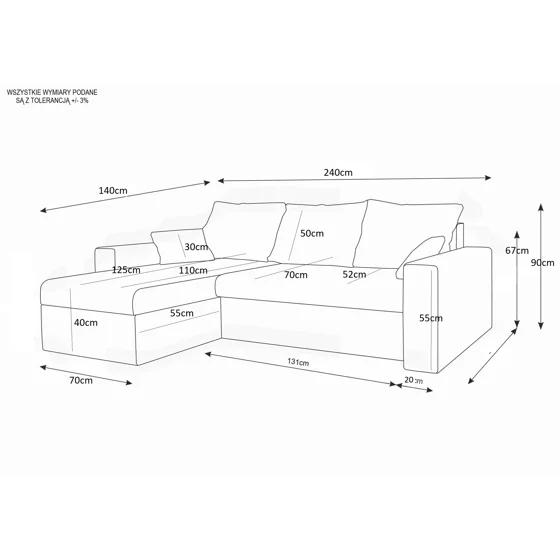 Coltar Extensibil Jannik, Universal, Compartiment Depozitare, 240x140x90 h cm, Stofa, Gri Inchis picture - 4