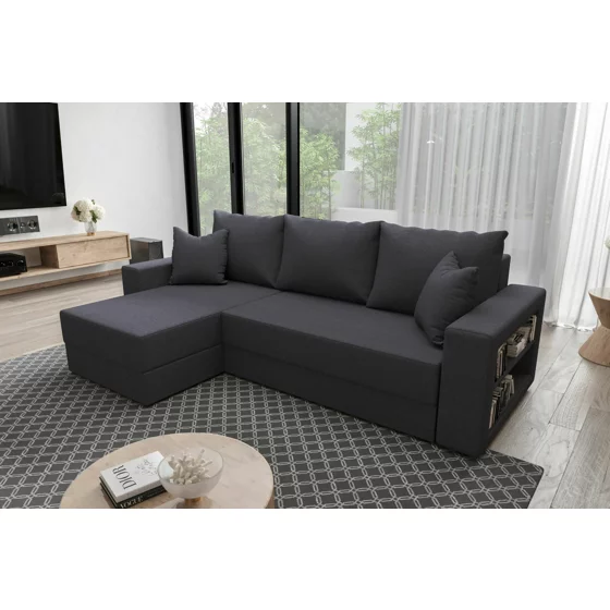 Coltar Extensibil Jannik, Universal, Compartiment Depozitare, 240x140x90 h cm, Stofa, Gri Inchis picture - 1