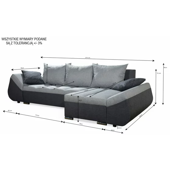 Coltar Extensibil Konya, Universal, Compartiment Depozitare, 271x140x90 h cm, Stofa, Gri Deschis/Gri Inchis picture - 3