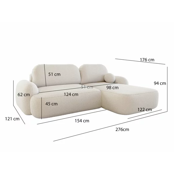 Coltar Extensibil Molly L, 276x176x94 h cm, Stofa Tip Boucle, Beige Inchis picture - 4