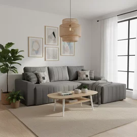 Coltar Extensibil Nova, Compartiment Depozitare,  240x145x75 cm, Stofa Tip Catifea,Gri