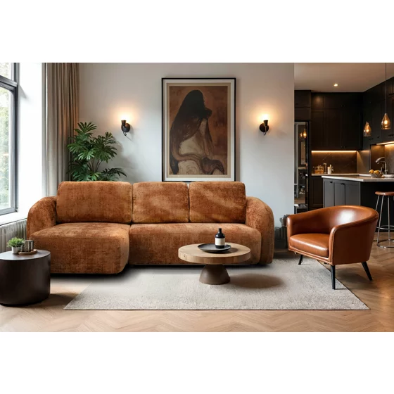 Coltar Extensibil Praga, 270x154x94 h cm, Stofa Portocalie picture - 3