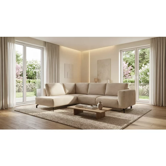 Coltar Extensibil Vedra, 270x210x90 h cm, Stofa Raita, Beige picture - 3