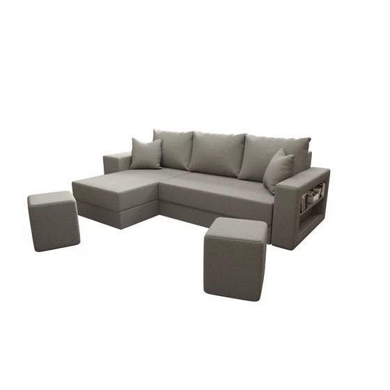 Coltar Extensibil Veraval, Universal, Compartiment Depozitare + 2 Tabureti, 260x140x90 h cm, Stofa, Gri picture - 3