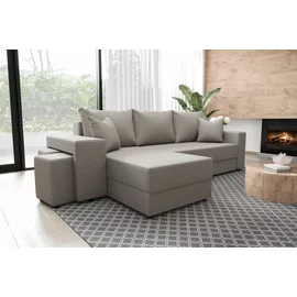 Coltar Extensibil Veraval, Universal, Compartiment Depozitare + 2 Tabureti, 260x140x90 h cm, Stofa, Gri