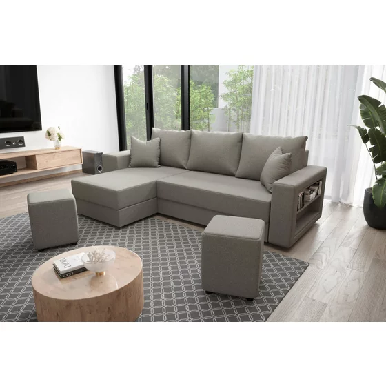 Coltar Extensibil Veraval, Universal, Compartiment Depozitare + 2 Tabureti, 260x140x90 h cm, Stofa, Gri picture - 2