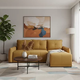 Coltar Extensibil York, Universal, Compartiment Depozitare,  254x160x78 h cm,  Stofa Galben Curry