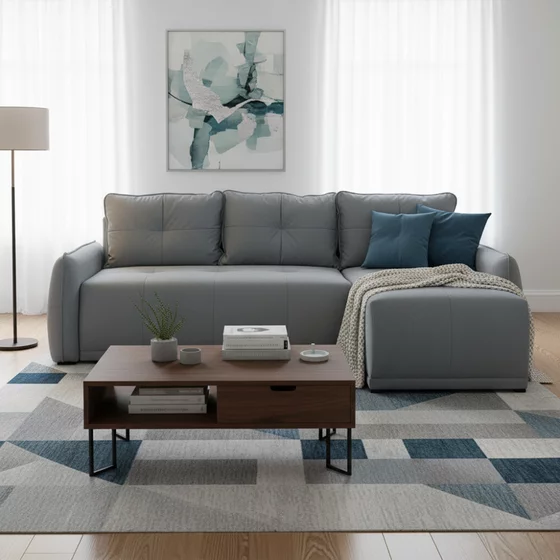 Coltar Extensibil York, Universal, Compartiment Depozitare,  254x160x78 h cm,  Stofa Gri picture - 6