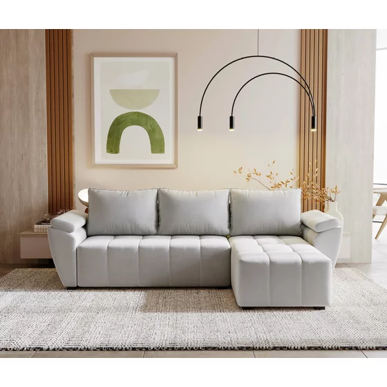 Coltar Extensibil Zanzibar, Universal, Compartiment Depozitare, 251x140x88 h cm, Stofa, Gri Deschis picture - 1