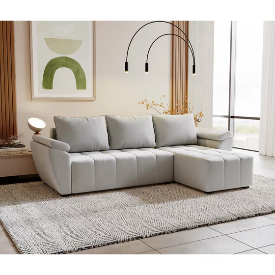 Coltar Extensibil Zanzibar, Universal, Compartiment Depozitare, 251x140x88 h cm, Stofa, Gri Deschis picture - 2