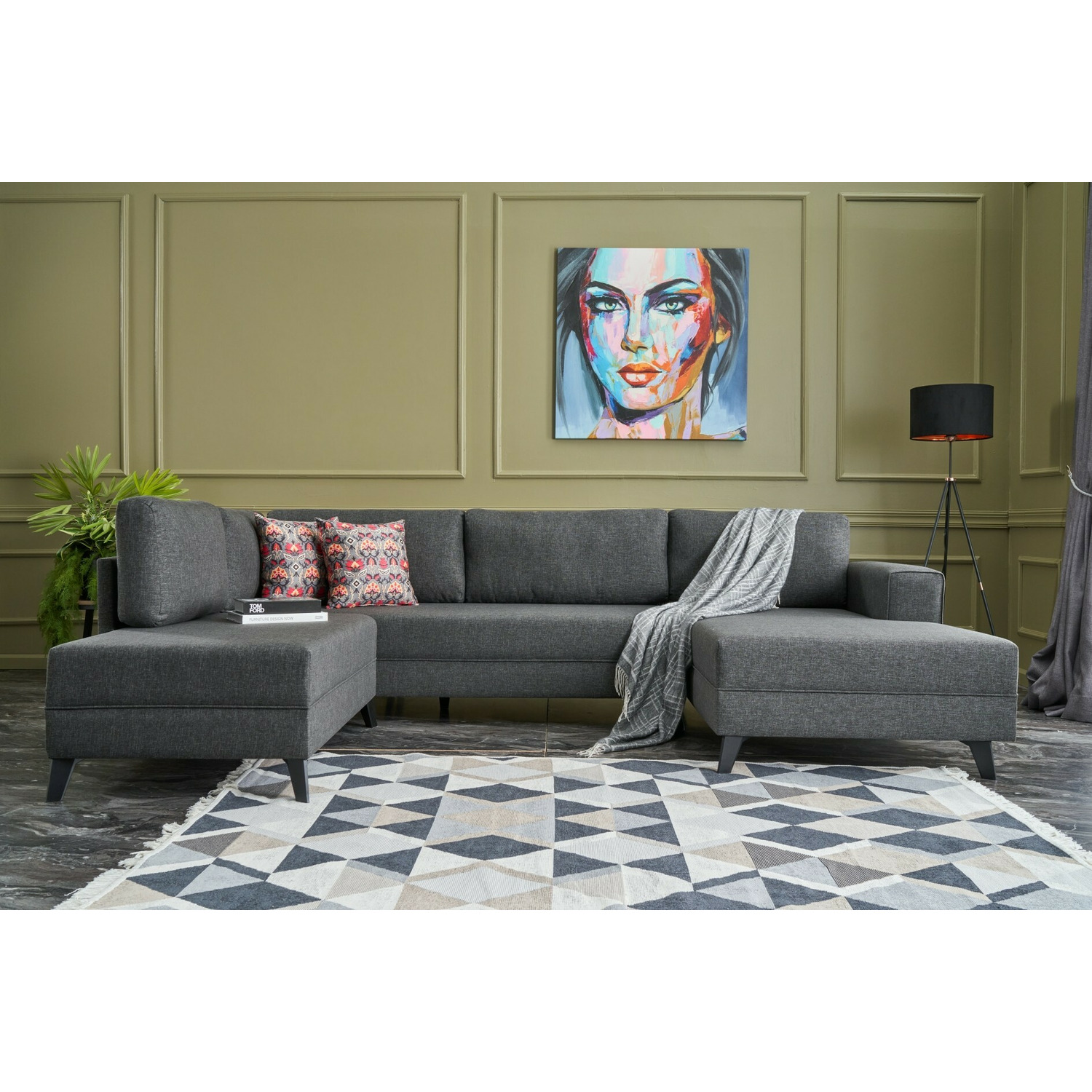 Coltar forma u efsun, 300x202x78 cm - gri antracit