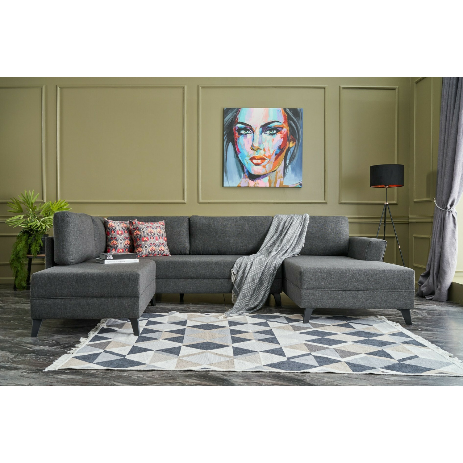 Coltar forma u eris, 300x202x78 cm - gri antracit