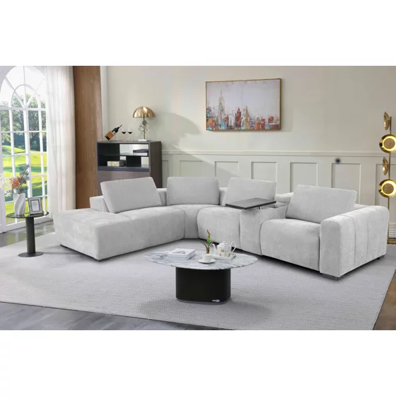 Coltar Jomala Cu Recliner Electric, Masuta Rotativa, 332X245X76 h cm, Dreapta, Stofa, Gri Deschis picture - 1