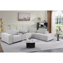 Coltar Jomala Cu Recliner Electric, Masuta Rotativa, Stanga, 332X245X76 h cm, Stofa, Gri Deschis