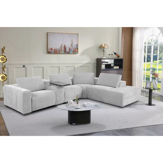 Coltar Jomala Cu Recliner Electric, Masuta Rotativa, Stanga, 332X245X76 h cm, Stofa, Gri Deschis picture - 1