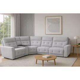 COLTAR KELVIN 71066TZ, 2 Reclinere Electrice, Masuta si Soundbar, 338x224x107 h cm,  Stofa, Gri Deschis