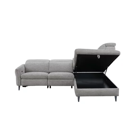 Coltar Laccio Cu Recliner Electric si Spatiu de Depozitare,  279x217 cm, Stofa Gri picture - 3