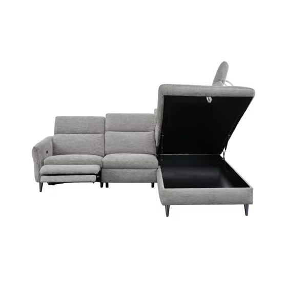 Coltar Laccio Cu Recliner Electric si Spatiu de Depozitare,  279x217 cm, Stofa Gri picture - 4