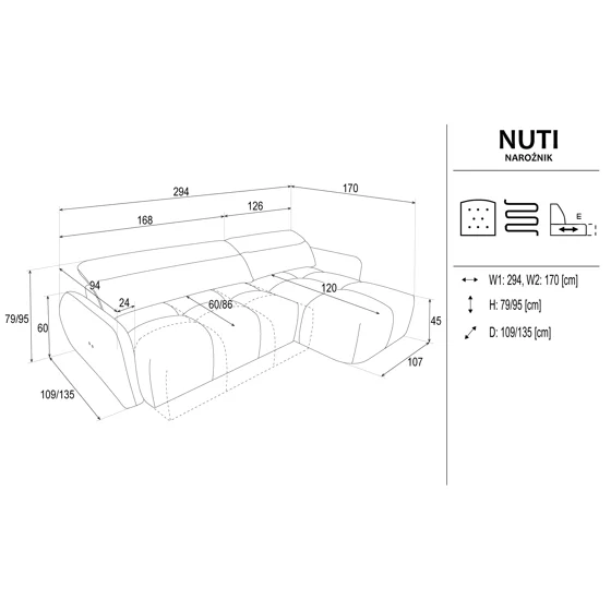Coltar Nuti Cu Sezut Glisant Actionare Electrica, 294x170x79-95 h cm, Stofa, Beige picture - 8