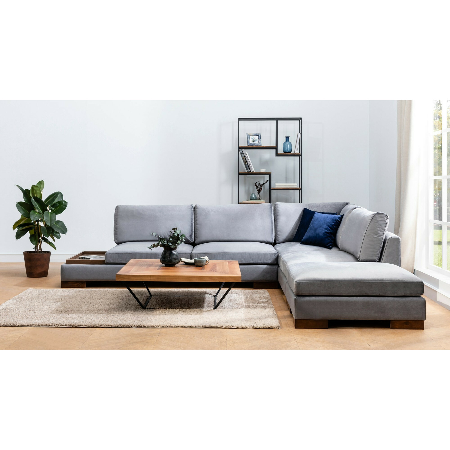 Coltar tulip dreapta, cu taburet, 313x193x80 cm- dark grey
