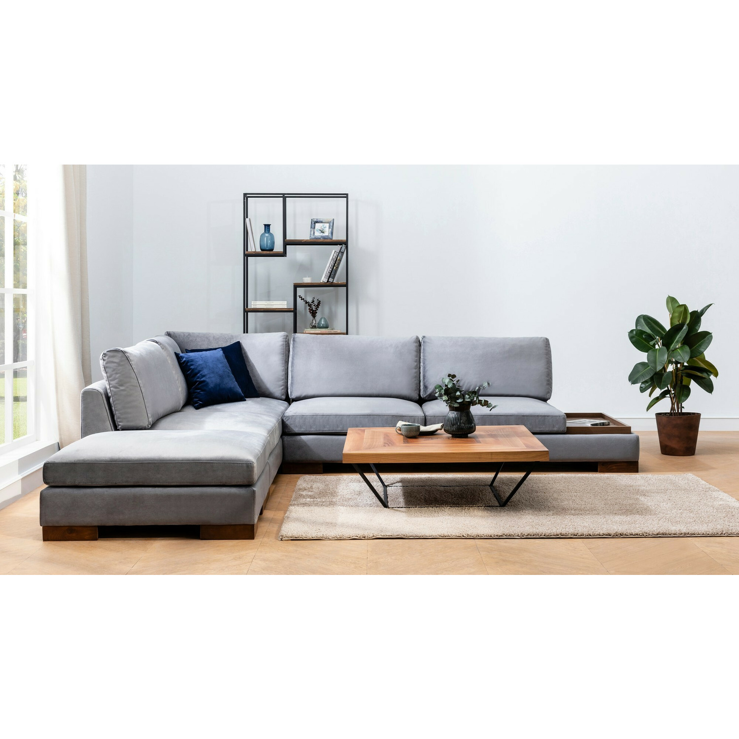 Coltar tulip stanga cu taburet, 313x193x80 cm - dark grey