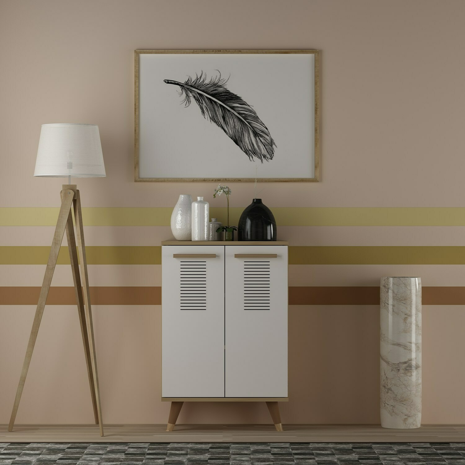 Comoda 2 usi asimo x, 60x35x90.6 cm - stejar sapphire/alb