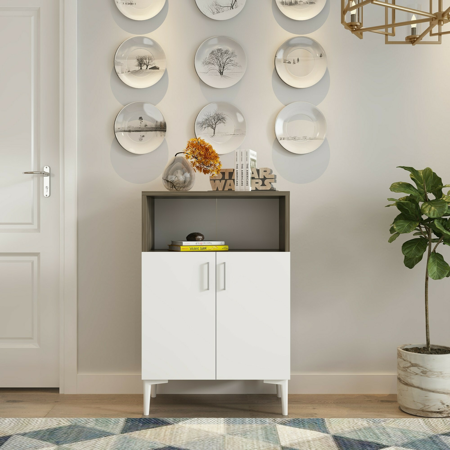 Comoda 2 usi dve, 60x30x90 cm- alb/nuc