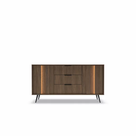 Comoda 2 Usi + 3 Sertare, Amaro, Sistem De Iluminat tip Led Inclus, 153.5x40x82.6 h cm, Pal Melaminat/MDF, Stejar Dunin picture - 1