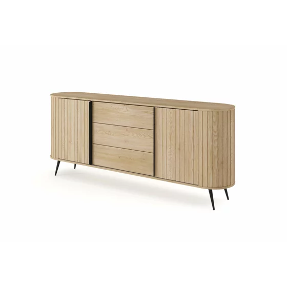 Comoda 2 Usi + 3 Sertare, Lovi 196-2D3S, 196x40.2x81.8 h cm, Front Riflaj, Natur picture - 2