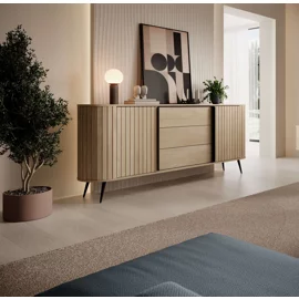 Comoda 2 Usi + 3 Sertare, Lovi 196-2D3S, 196x40.2x81.8 h cm, Front Riflaj, Natur