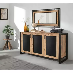 Comoda 3 Usi Arcas Freda, 140x45x80 cm, Pin Atlantic/Negru