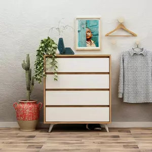 Comoda 4 Sertare Suvera, 70x40x86 cm, Stejar/Alb